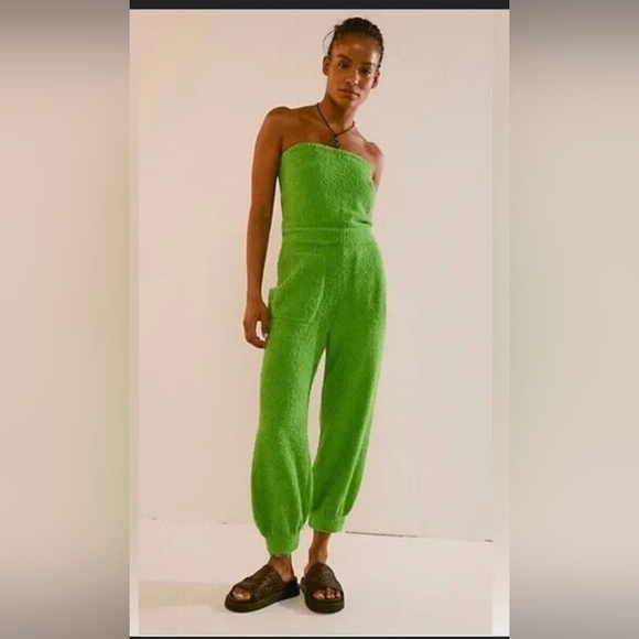 Free People FP beach Claire wet plaster terry cloth strapless one-piece jumpsuit - Picture 8 of 11